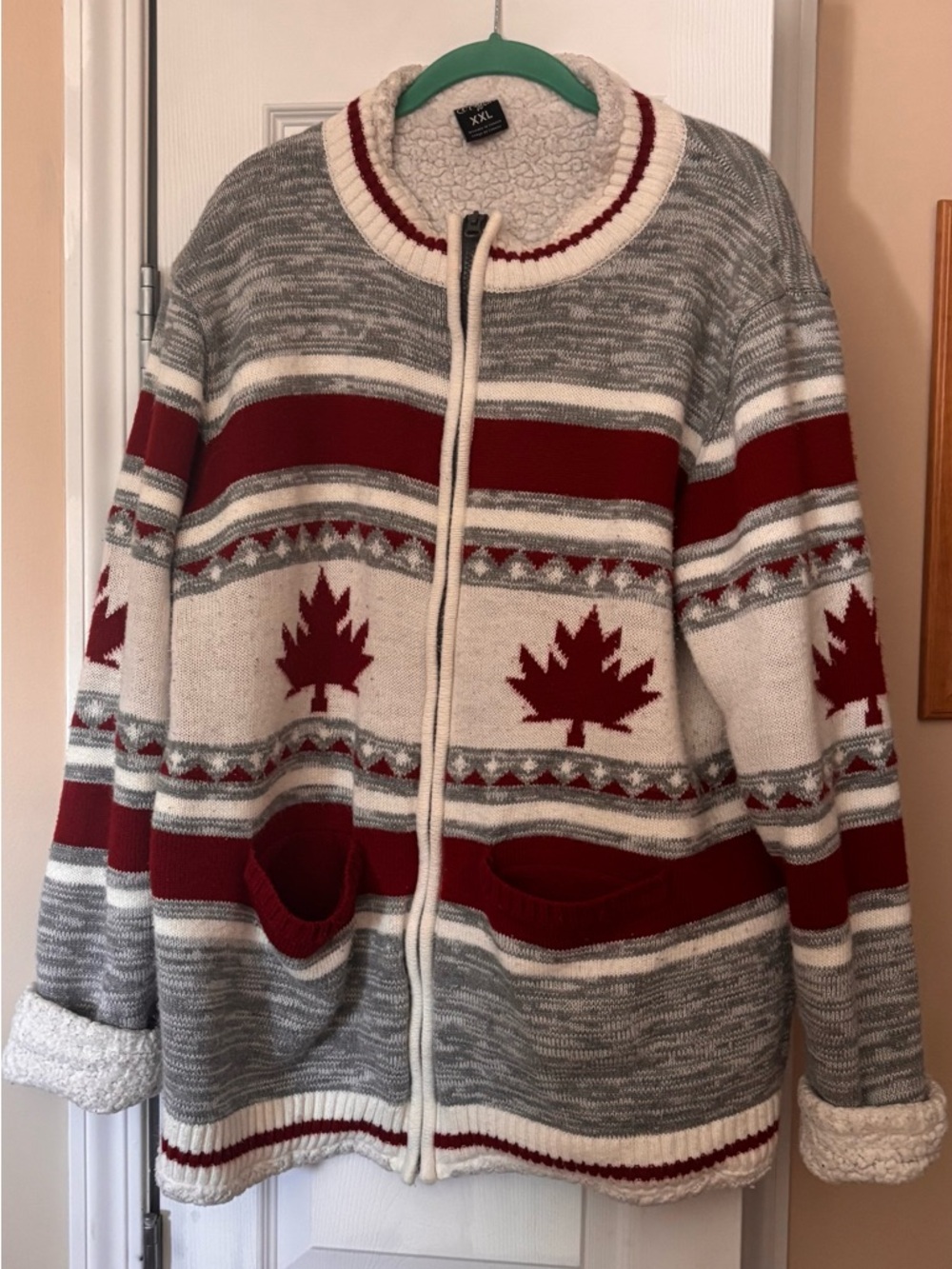 Cozy Red & Gray Zip-Front Women's Sweater Jacket